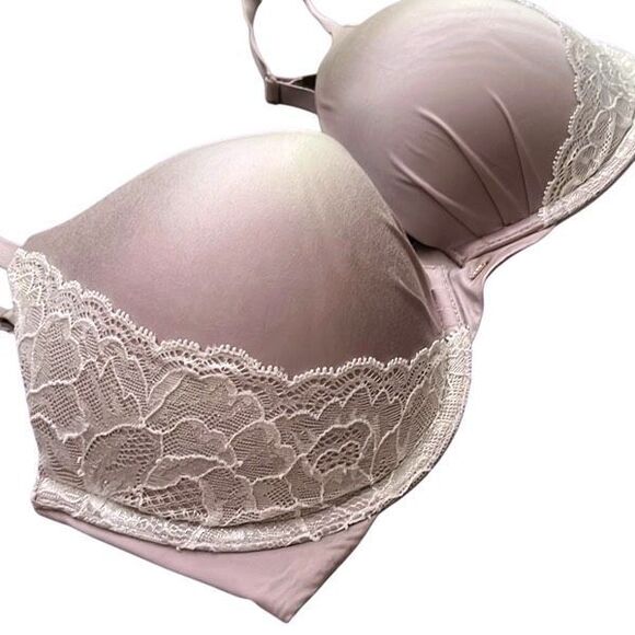 Victoria's Secret Ruched Plunge Gorge Lace Trim Underwire Bra Taupe Size 34DD - Picture 2 of 12